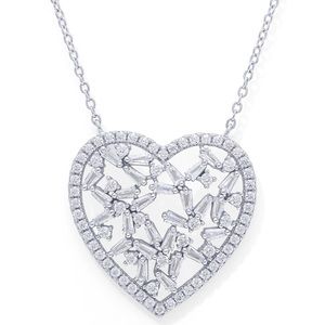 Macy’s Fine Silver Cubic Zirconia Heart Pendant Necklace 18” NWT